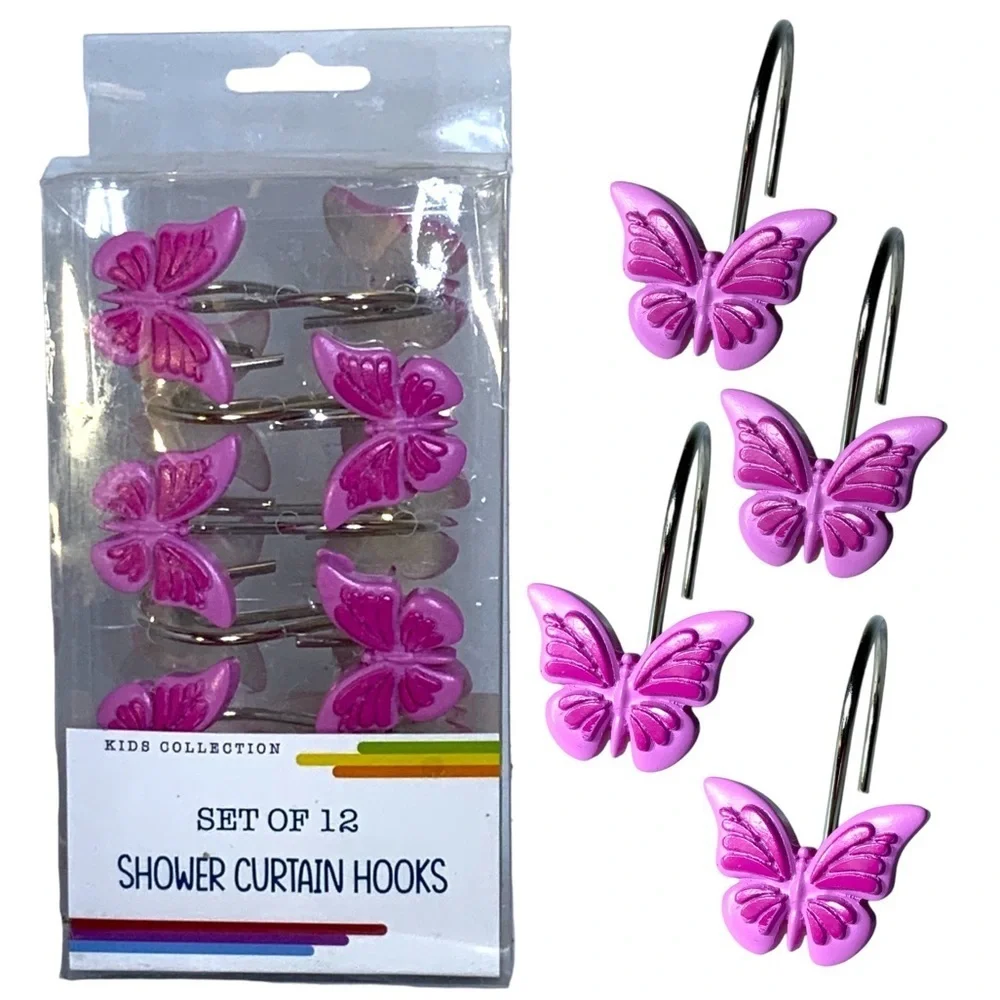 Matt & Maddie Butterfly Shower Hooks Kids Winnie Collection Barbie Pink 12 Piece